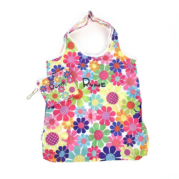 内藤ルネ エコバッグ サンフラワー カラフル 折りたたみバッグ 買い物袋 マルシェバッグ