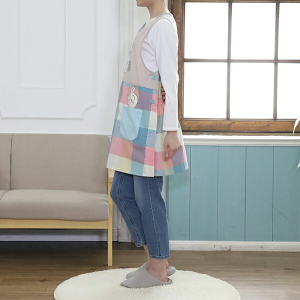 ちいかわ エプロン チェック 切替タブリエエプロン ハチワレ うさぎ 家事 保育園 幼稚園