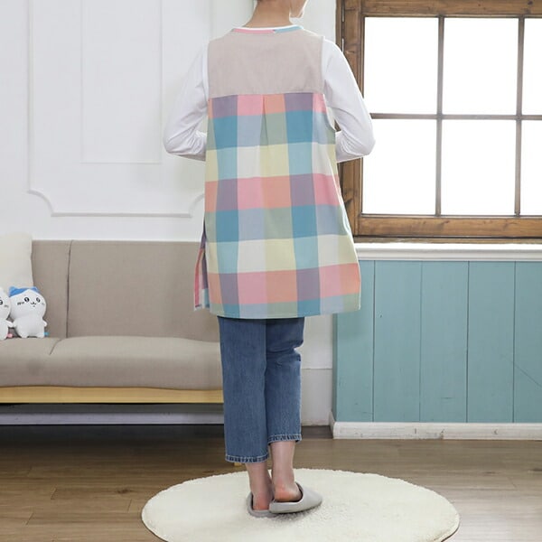 ちいかわ エプロン チェック 切替タブリエエプロン ハチワレ うさぎ 家事 保育園 幼稚園