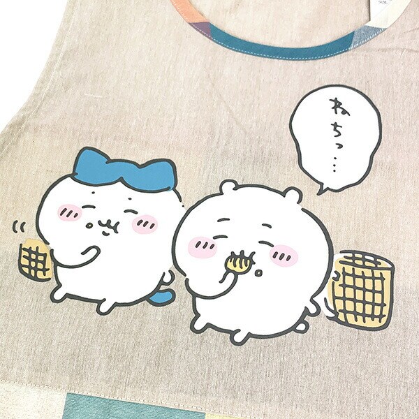 ちいかわ エプロン チェック 切替タブリエエプロン ハチワレ うさぎ 家事 保育園 幼稚園