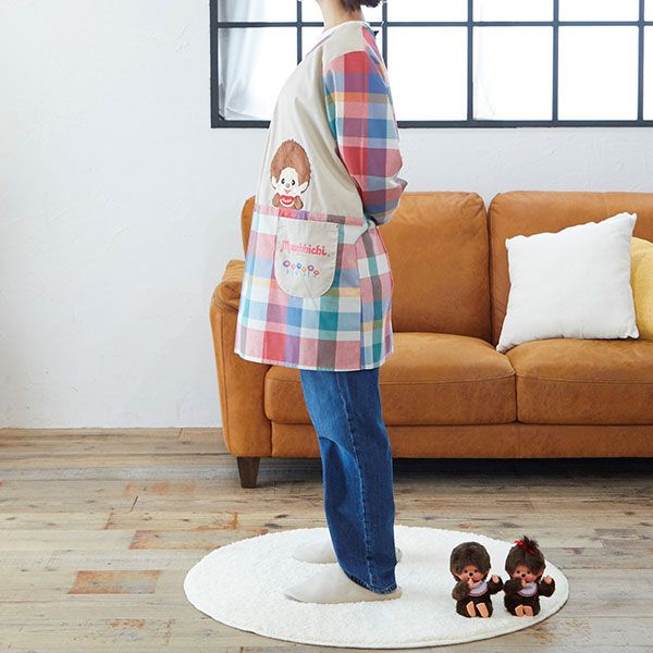 モンチッチ チェック柄 割烹着 かっぽー着 エプロン  家事 料理 保育園 幼稚園