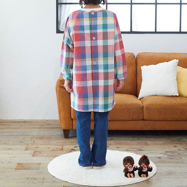 dショッピング |モンチッチ チェック柄 割烹着 かっぽー着 エプロン  