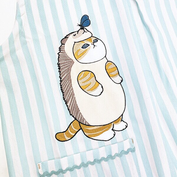 モフサンド (ハリネズミにゃんとちょうちょ) ストライブエプロン キッチン アパレル mofusand