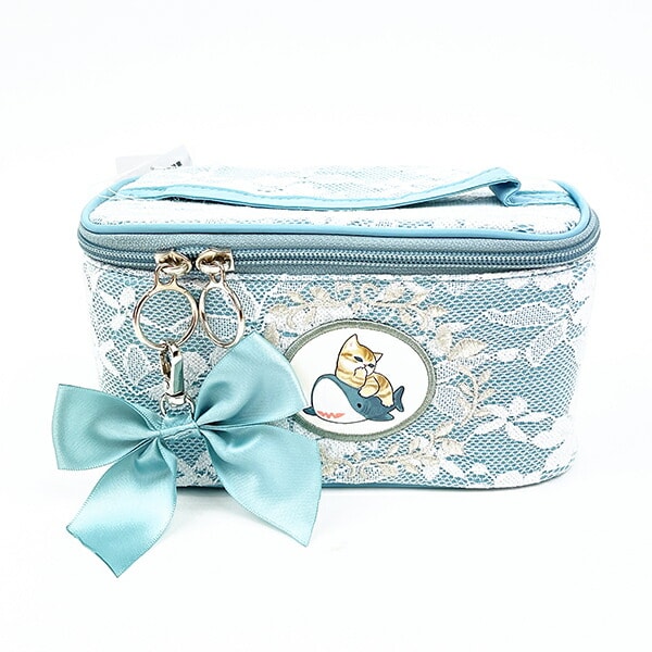 モフサンド mofusand バニティーポーチ レース×刺繍 コスメポーチ ブルー