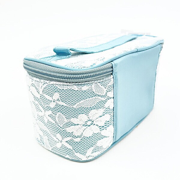 モフサンド mofusand バニティーポーチ レース×刺繍 コスメポーチ ブルー