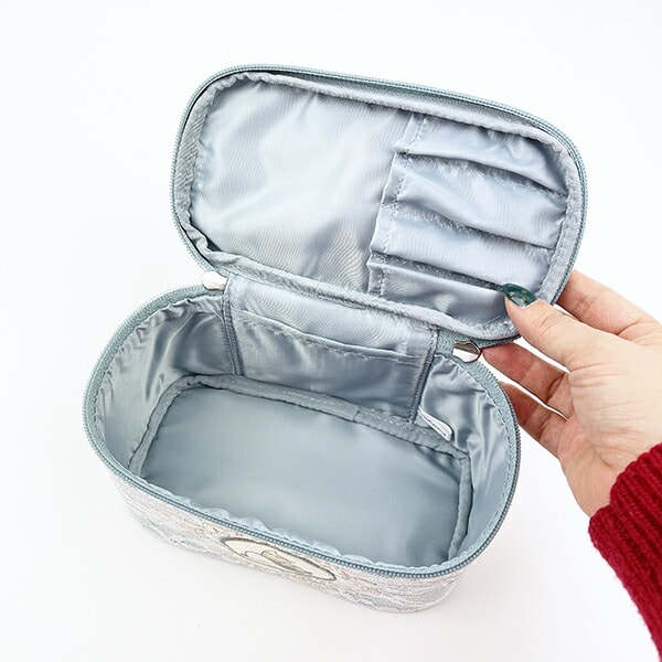 モフサンド mofusand バニティーポーチ レース×刺繍 コスメポーチ ブルー