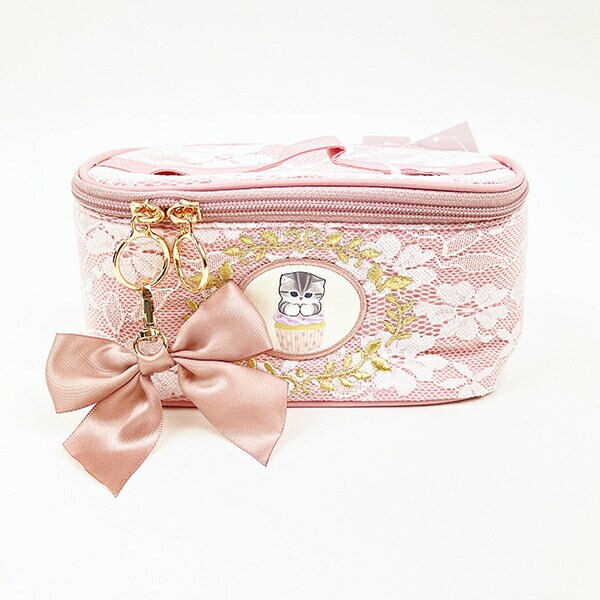 モフサンド mofusand バニティーポーチ レース×刺繍 コスメポーチ ピンク