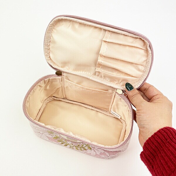 モフサンド mofusand バニティーポーチ レース×刺繍 コスメポーチ ピンク