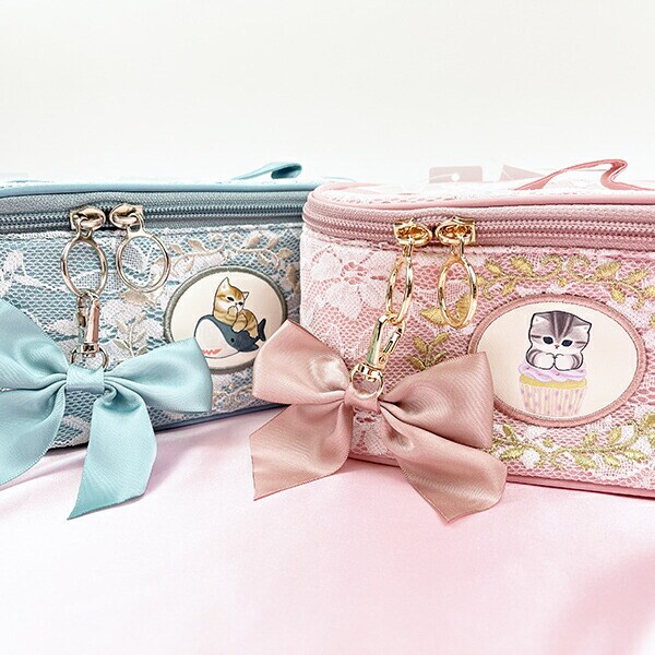 モフサンド mofusand バニティーポーチ レース×刺繍 コスメポーチ ピンク