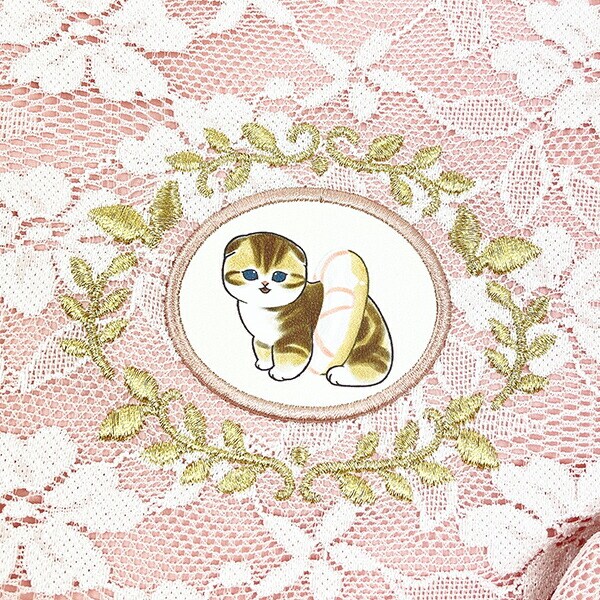 モフサンド mofusand おおきめ巾着 レース×刺繍 巾着袋 ピンク