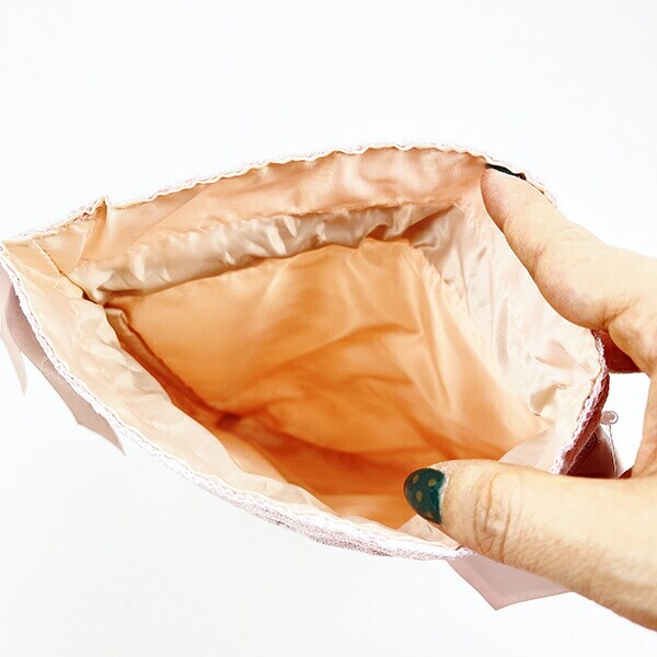 モフサンド mofusand おおきめ巾着 レース×刺繍 巾着袋 ピンク