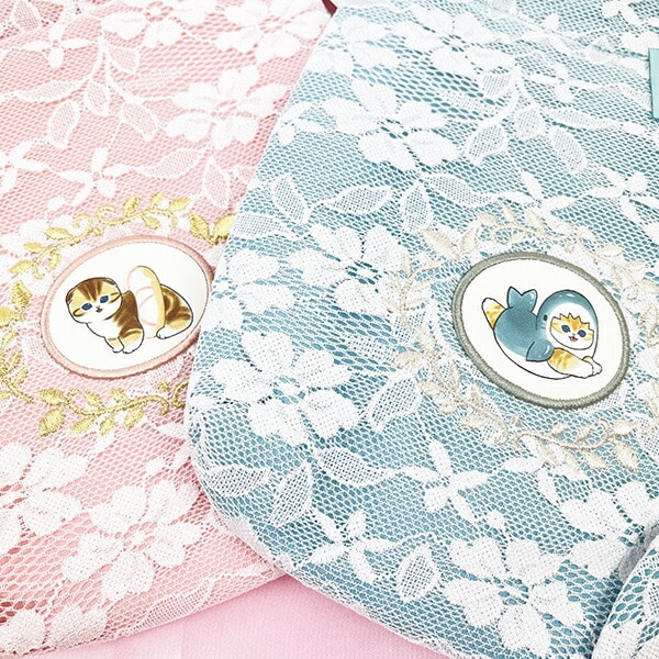 モフサンド mofusand おおきめ巾着 レース×刺繍 巾着袋 ピンク