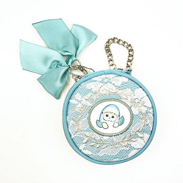 モフサンド mofusand レース×刺繍 アクセサリーポーチ ブルー