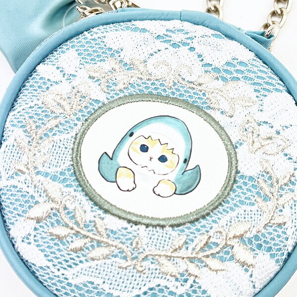 モフサンド mofusand レース×刺繍 アクセサリーポーチ ブルー