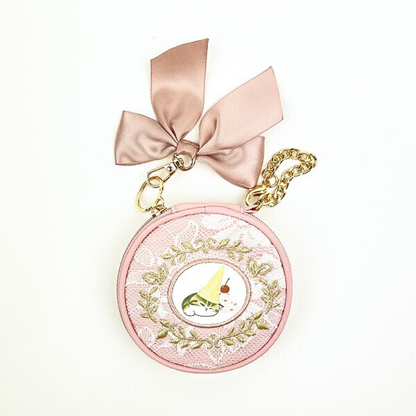 モフサンド mofusand レース×刺繍 アクセサリーポーチ ピンク