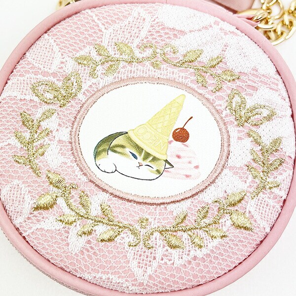 モフサンド mofusand レース×刺繍 アクセサリーポーチ ピンク