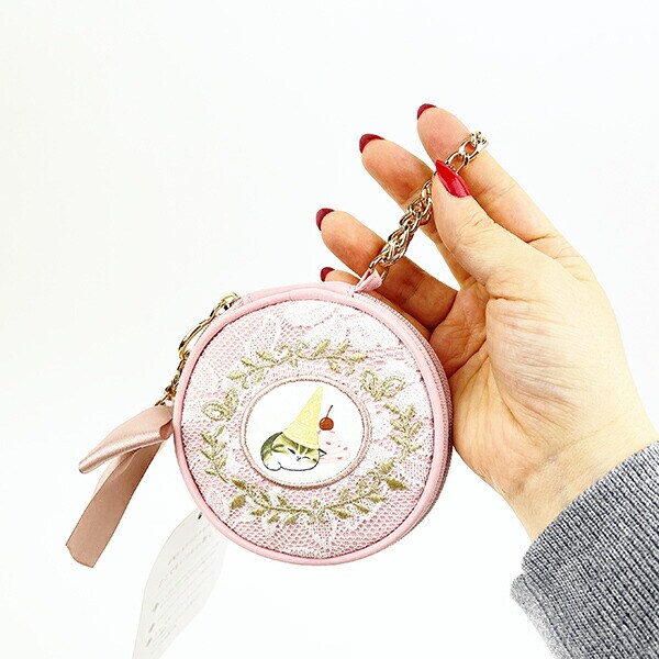 モフサンド mofusand レース×刺繍 アクセサリーポーチ ピンク