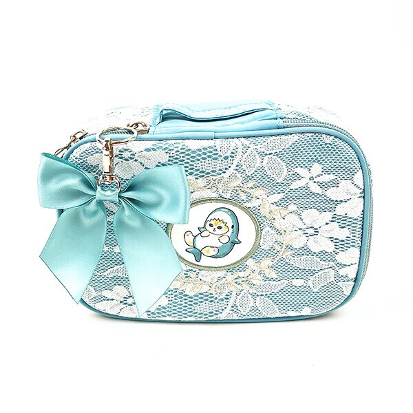 モフサンド mofusand 仕切りカスタムポーチ レース×刺繍 コスメポーチ ブルー