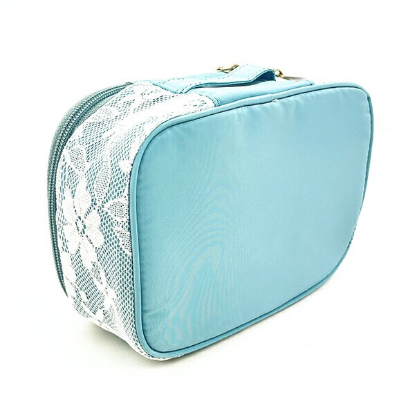 モフサンド mofusand 仕切りカスタムポーチ レース×刺繍 コスメポーチ ブルー