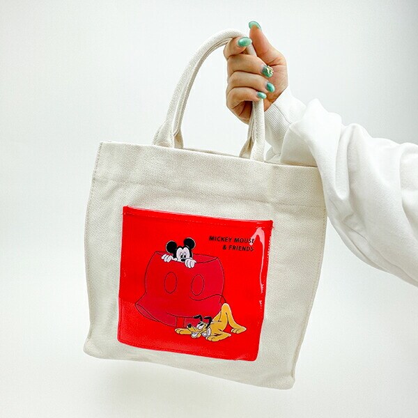 ディズニー ミッキー&プルート トートバッグ レッド CATCH ME シリーズ Disney