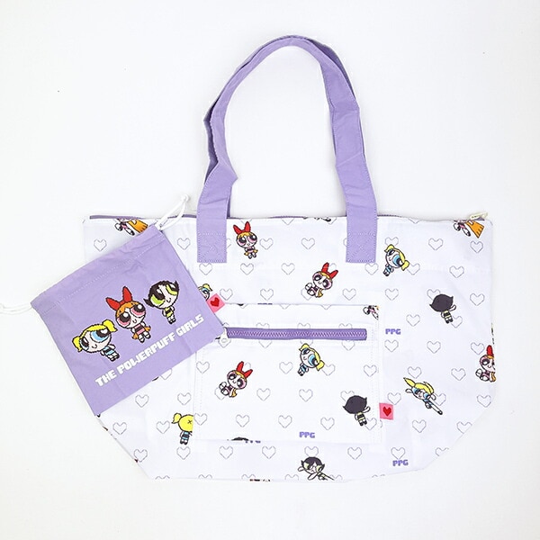 パワーパフガールズ ピクセルアート 巾着付きパッカブルボストン パワパフ