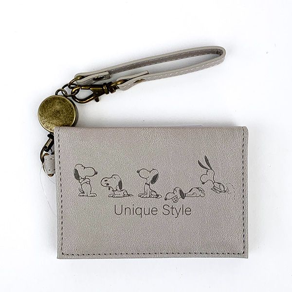 スヌーピー リール付き二つ折りパスケース ユニークスタイル 定期入れ SNOOPY グレー