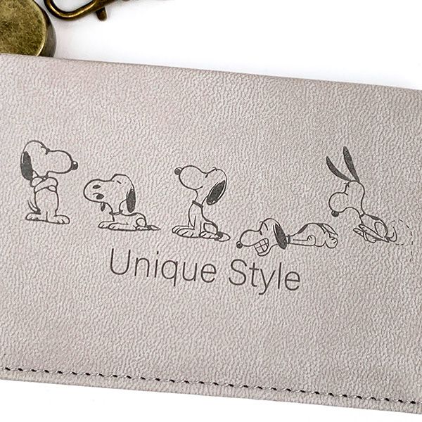 スヌーピー リール付き二つ折りパスケース ユニークスタイル 定期入れ SNOOPY グレー