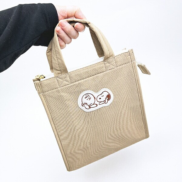 スヌーピー アップリケ ランチトートバッグ ベージュ SNOOPY