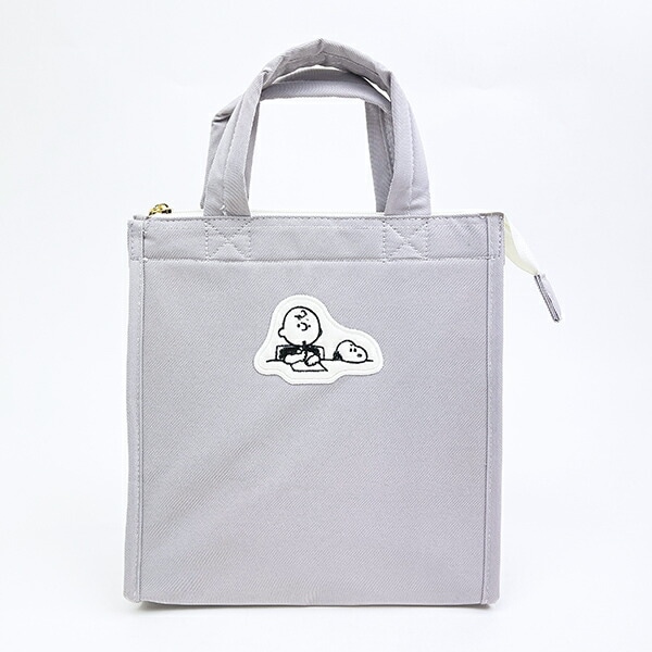 スヌーピー ＆チャーリーブラウン ランチトートバッグ グレー アップリケ SNOOPY