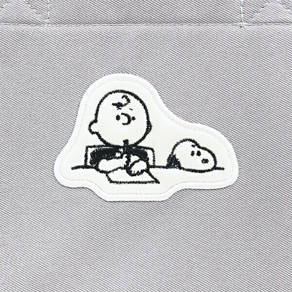 スヌーピー ＆チャーリーブラウン ランチトートバッグ グレー アップリケ SNOOPY