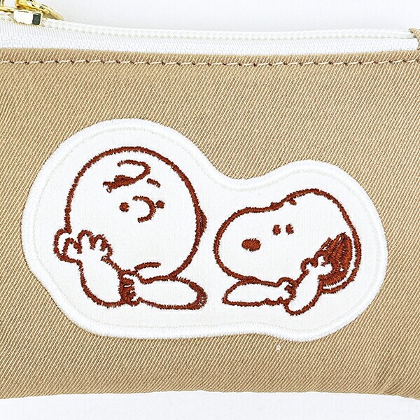 スヌーピー ＆チャーリーブラウン パスポーチ ベージュ アップリケ 定期入れ SNOOPY