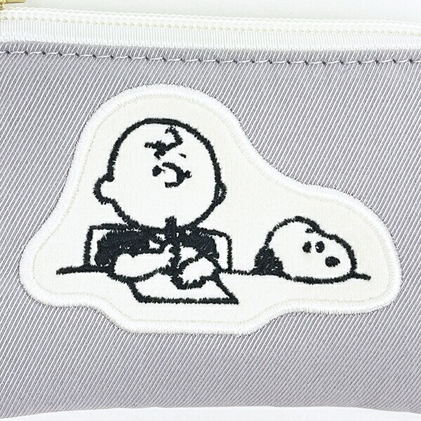 スヌーピー ＆チャーリーブラウン パスポーチ グレー アップリケ 定期入れ SNOOPY