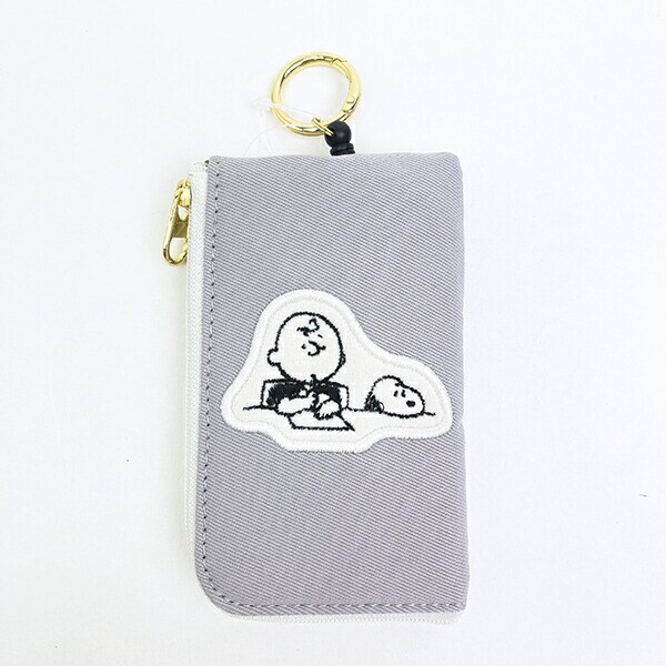 スヌーピー キーパスポーチ グレー アップリケ 定期入れ キーケース SNOOPY