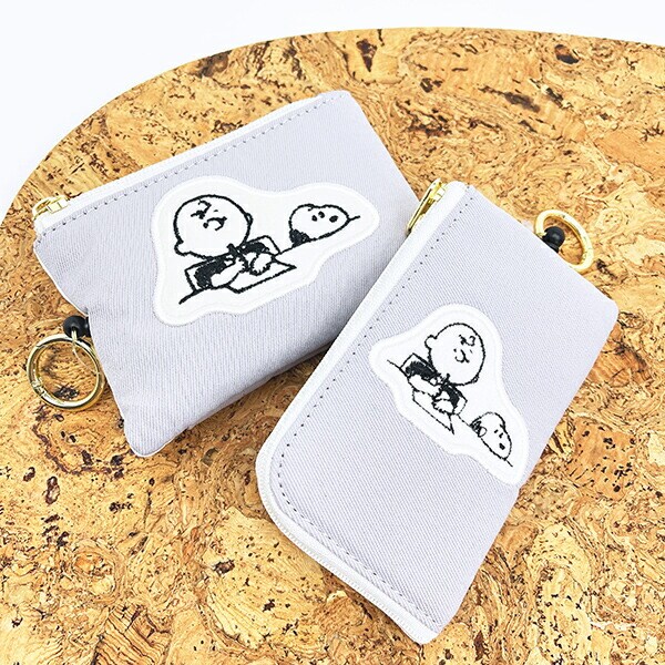スヌーピー キーパスポーチ グレー アップリケ 定期入れ キーケース SNOOPY