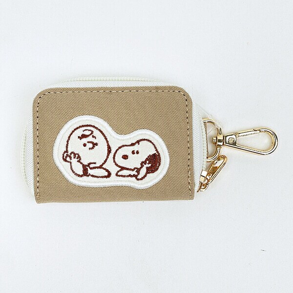 スヌーピー スマートキーケース ベージュ アップリケ SNOOPY