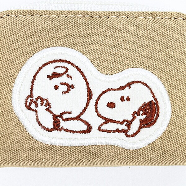 スヌーピー スマートキーケース ベージュ アップリケ SNOOPY