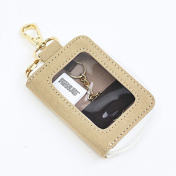 スヌーピー スマートキーケース ベージュ アップリケ SNOOPY
