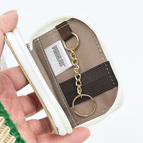 スヌーピー スマートキーケース ベージュ アップリケ SNOOPY