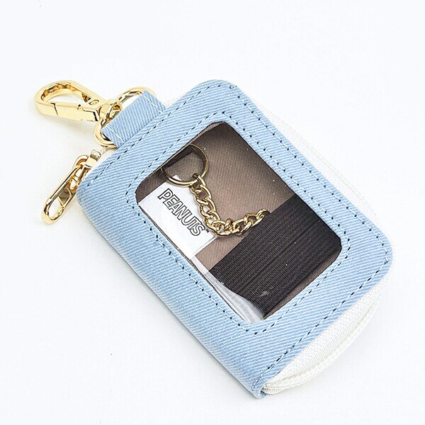 スヌーピー スマートキーケース ブルー アップリケ SNOOPY