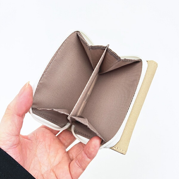 スヌーピー チャーリーブラウン ファスナー三つ折り財布 アップリケ ベージュ SNOOPY