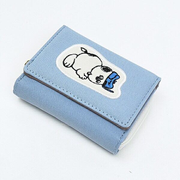 スヌーピー オラフ ファスナー三つ折り財布 アップリケ ブルー SNOOPY
