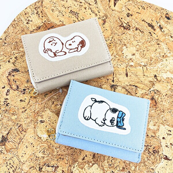 スヌーピー オラフ ファスナー三つ折り財布 アップリケ ブルー SNOOPY