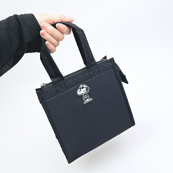 スヌーピー ジョークール 保冷 ランチトートバッグ(M) ブラック 正面モノトーン SNOOPY