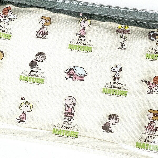スヌーピー フラットポーチ  Loves NATURE グリーン 小物入れ SNOOPY