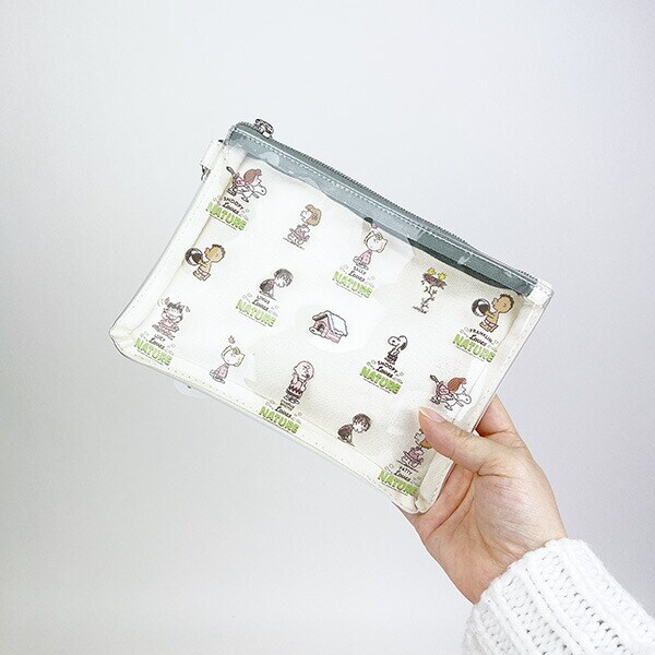 スヌーピー フラットポーチ  Loves NATURE グリーン 小物入れ SNOOPY