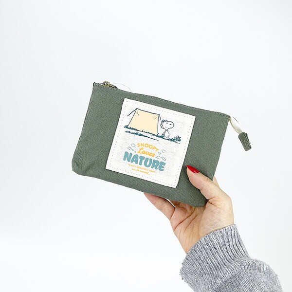 スヌーピー Loves  NATURE 3フラットポーチ グリーン 小物入れ コスメ SNOOPY