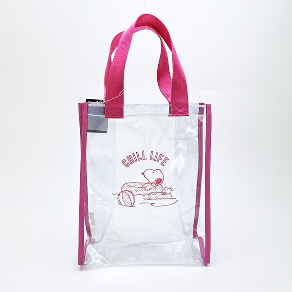スヌーピー PVCクリアトートバッグ(M) ピンク チルライフ SNOOPY
