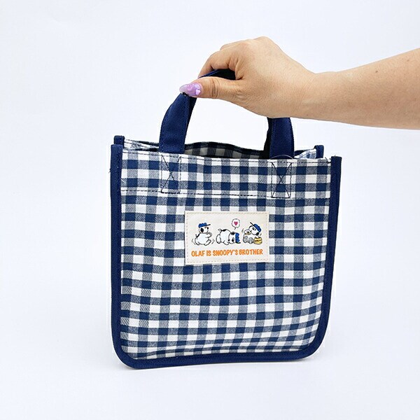 スヌーピー オラフ ランチトートバッグ ネイビーチェック SNOOPY