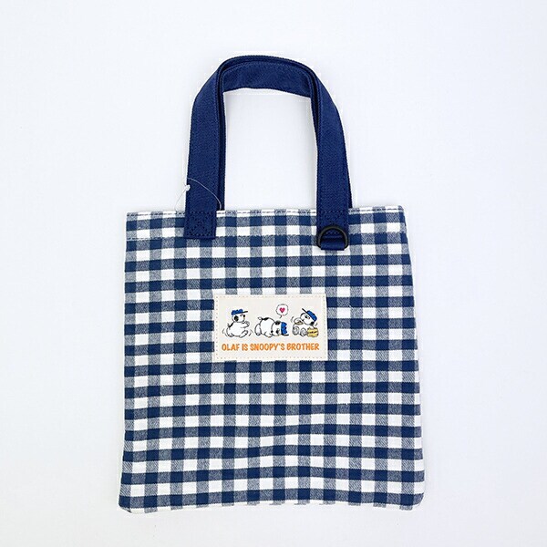 スヌーピー オラフ フラットトートバッグ ネイビーチェック SNOOPY