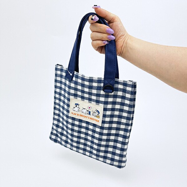 スヌーピー オラフ フラットトートバッグ ネイビーチェック SNOOPY